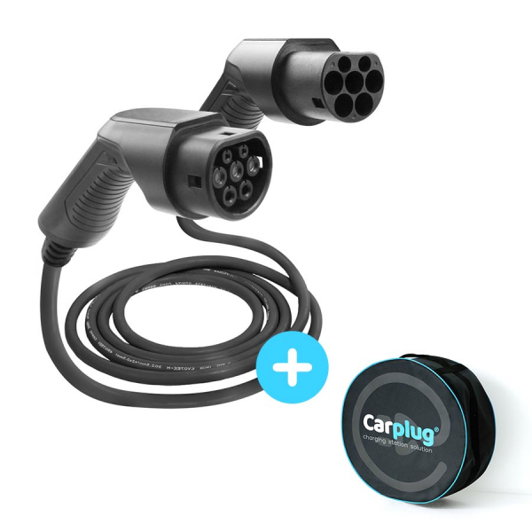 CARPLUG Charging cable - Type 2 / Type 2 - 5m - 22kW (3 phases 32A) - T2 / T2 + Bag - Carplug