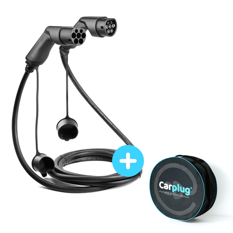 CARPLUG Câble de recharge - Type 2 - Type 2 - 7m - 7,4kW (1 phase 32A) - T2  T2 + Housse - Câbles Type 2 - Type 2 - Carplug