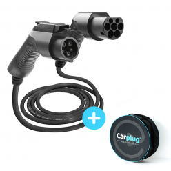Carplug EV charging cable Black - type 2 (station side) - type 1 (car side) - 5m - 32A - 7,4kW + protective bag