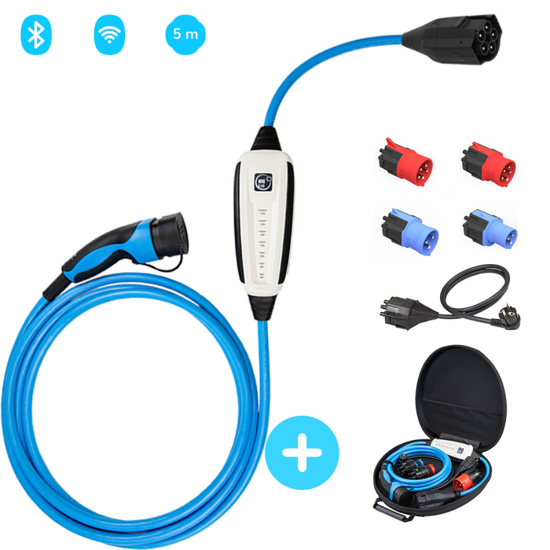 Electric 5 Metre EV Charging Extension Cable Type 2 Single Phase + Zip up  Case