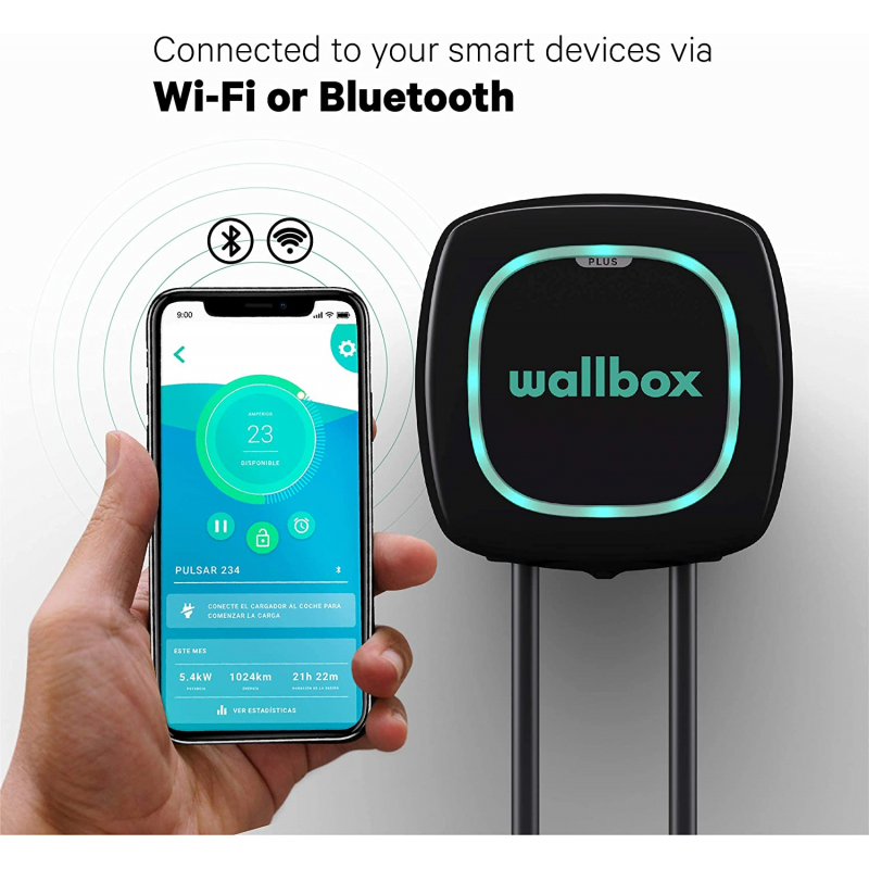 WALLBOX Pulsar Plus charging station - 7,5m Type 2 cable - 1.4 to 11kW -  three-phase - Bluetooth - Wifi - Carplug