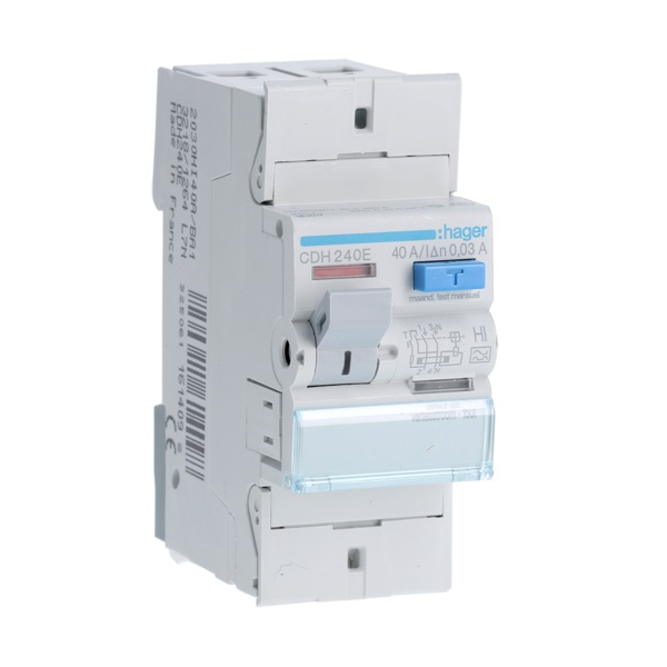 HAGER CDH240E - Differential switch 40A - Type A Hi - 2P - 30mA